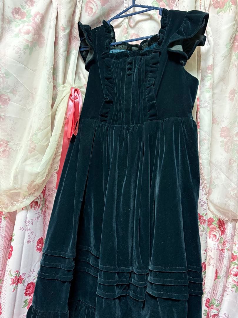 axes femme kawaii ベロア ジャンパースカート ダークグリーン クラシカルベロアジャンスカ | kawaii -outlet- | axes femme online