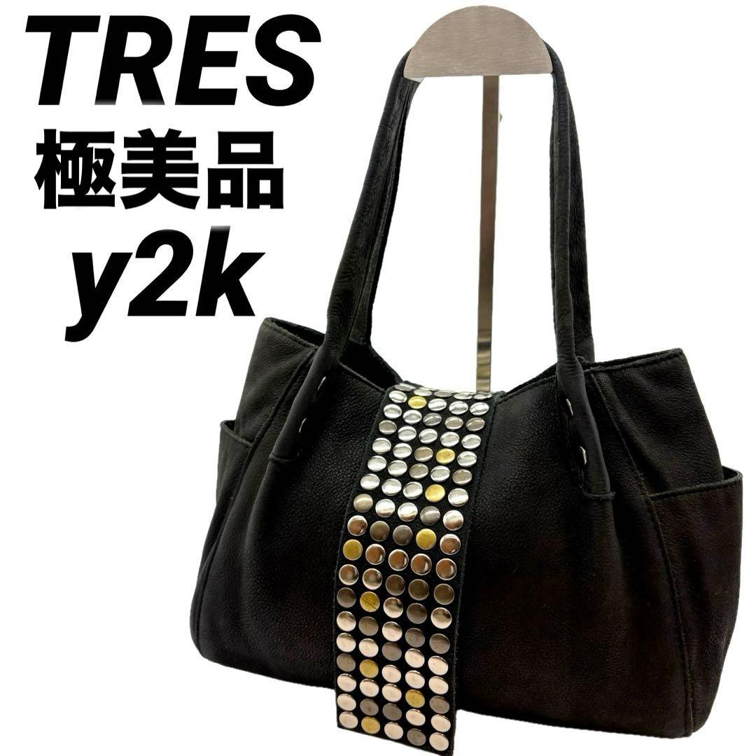TRES y2k 00s 海外ガール 本革 スタッズ ショルダー バッグ　黒 TRES y2k 00s 海外ガール 本革 スタッズ ショルダー バッグ - メルカリ