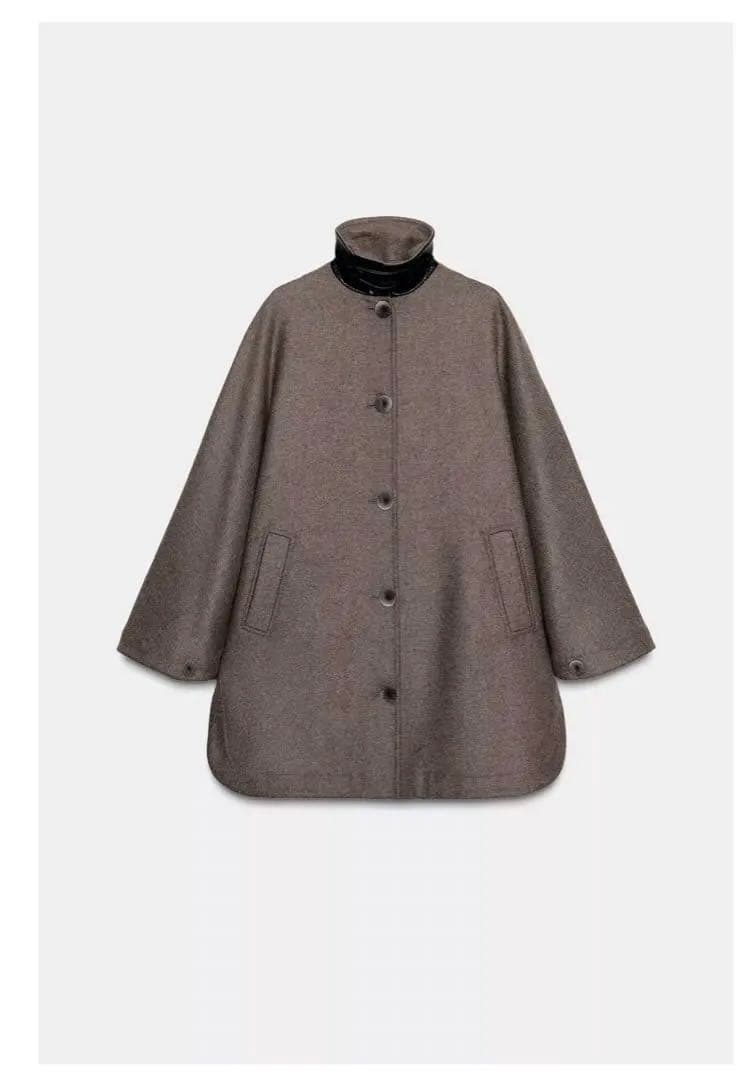 ZARA ウールケープコート コントラストカラー　XS -S