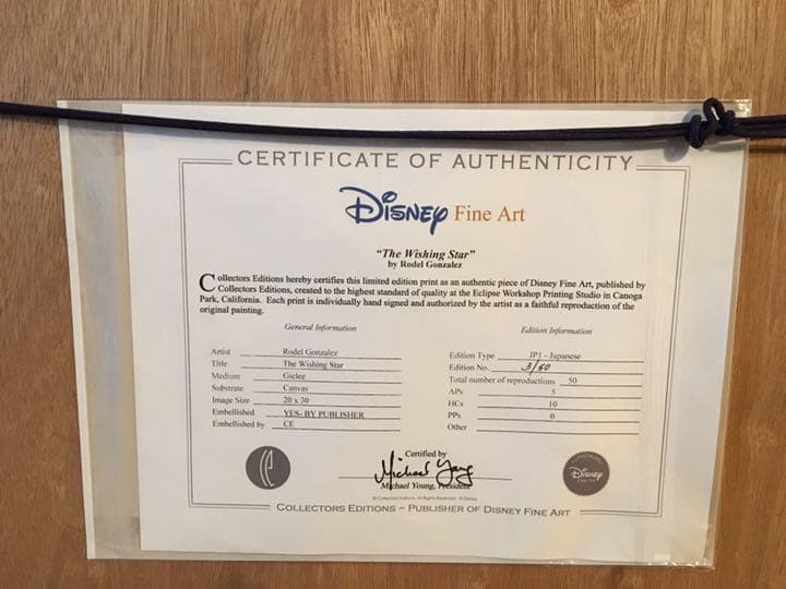 ディズニー 絵画 ピノキオ「ザ・ウィッシング・スター」作品証明書