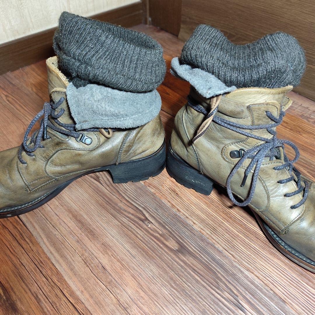 アルフレッドバニスター レイヤード ニットブーツ ダメージ加工 カーキ