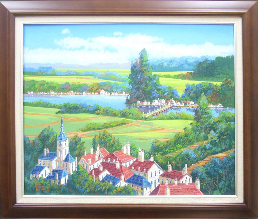 絵画 油絵 竹内敏彦 肉筆油絵 ドナウの流れ F20 竹内敏彦 絵画 油絵 肉筆油絵 風景画 山麓の民家 F6 送料無料 : アート