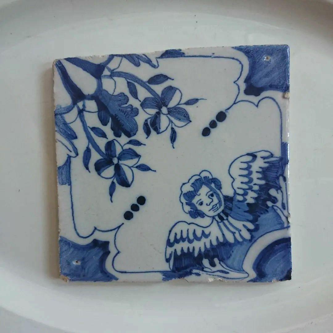 素敵な天使 アンティーク デルフト タイル 陶器 陶板 オランダ 古道具