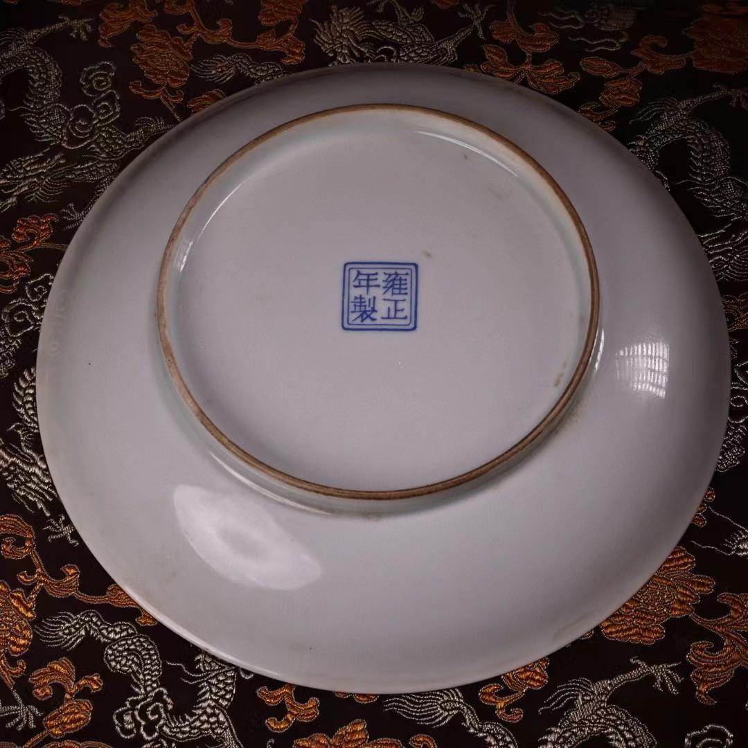 中国古美術・珍蔵粉彩・人物風景絵磁器の中皿・純手描き・箱付・置物