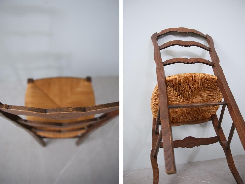 フランスアンティーク猫脚ダイニングチェア/イス/ラッシュシート(90-9-3)