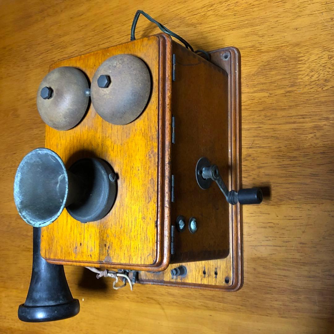 アンティーク木製壁掛け電話 手回し発電機 昭和レトロ 大正レトロ