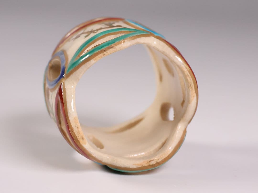 茶道具 清閑寺窯 杉田祥平 色絵四季七宝 蓋置 共箱 陶芸【CM334