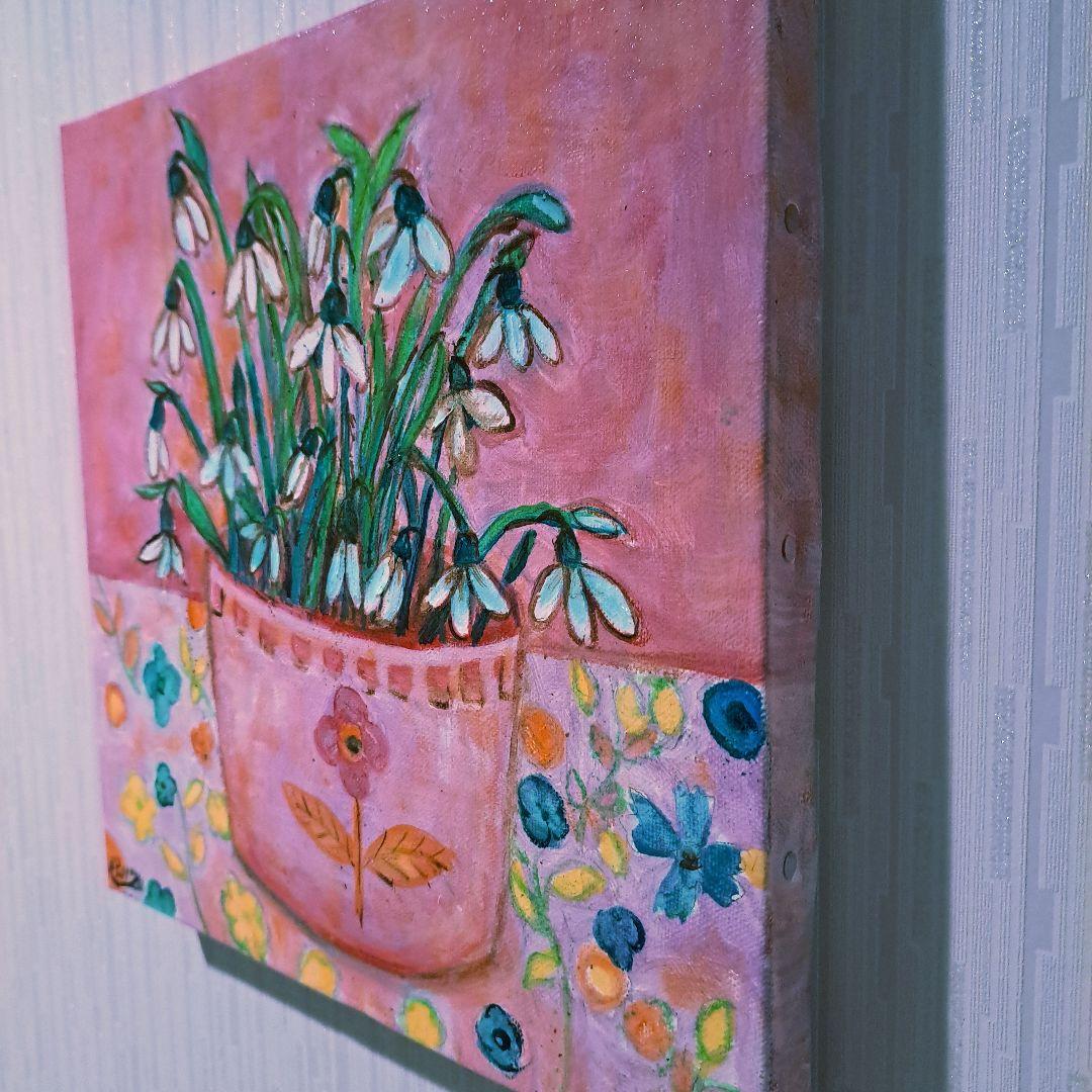 キャンバス油絵 専用 春を告げる花スノードロップ