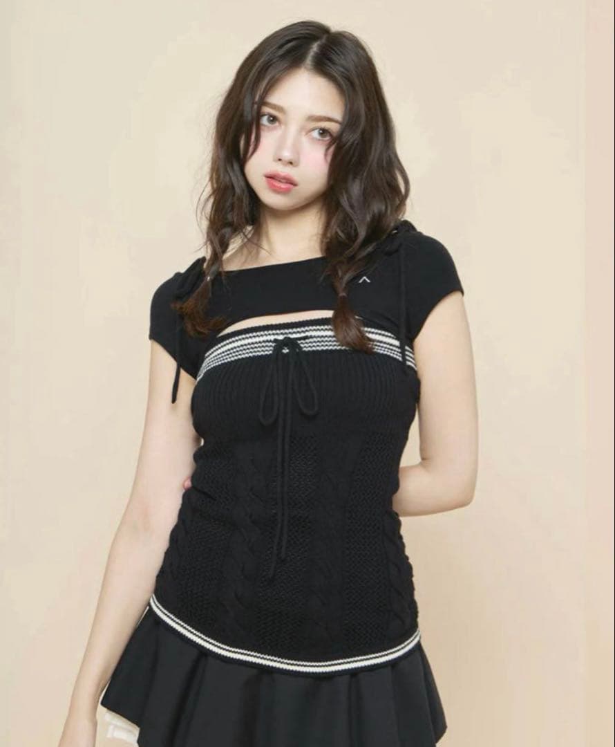 トップス Kitty cable knit tops andmary black ANDMARY】Kitty cable knit tops