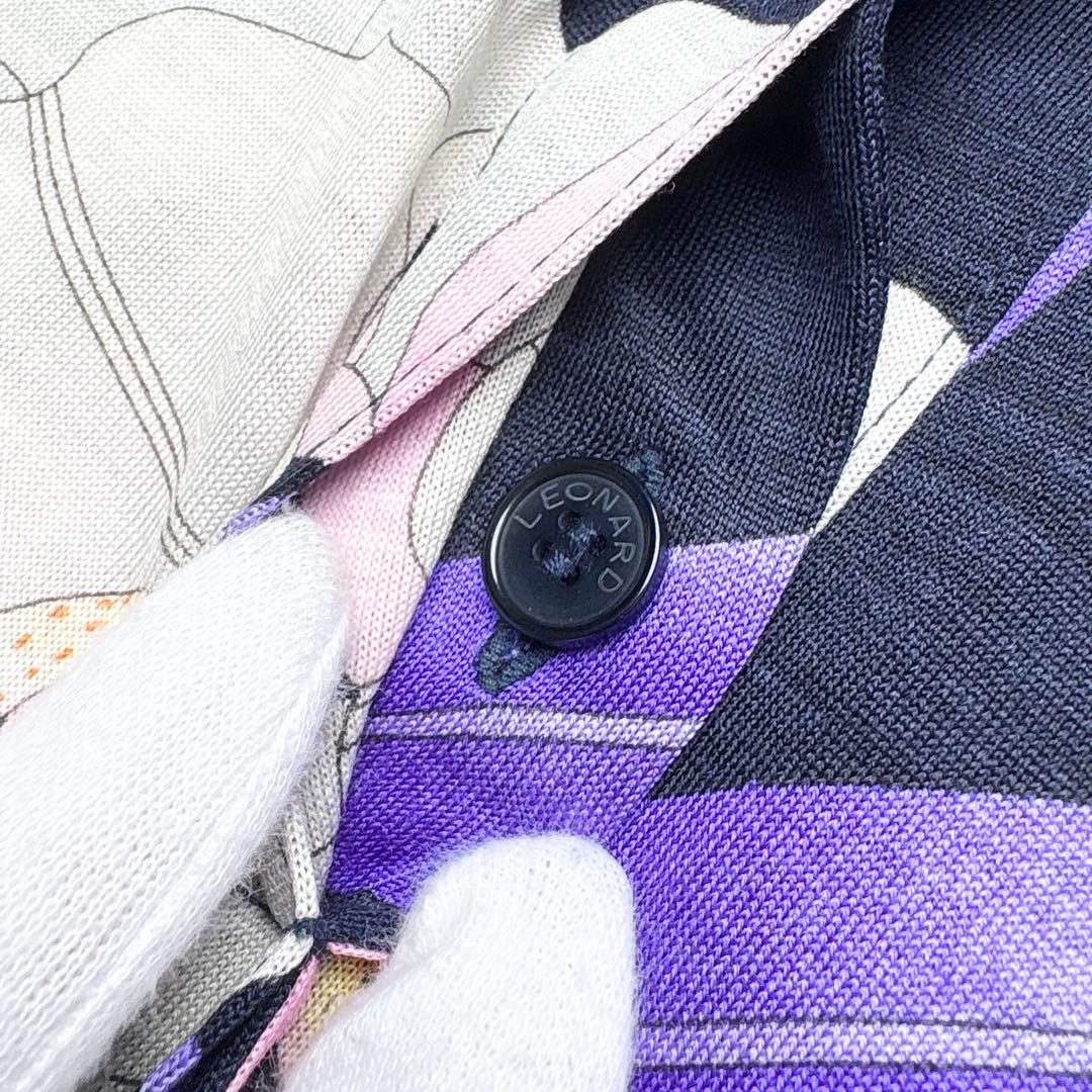 レオナール シルク混 ボウタイ花柄ブラウス トリム 長袖 比翼ボタン