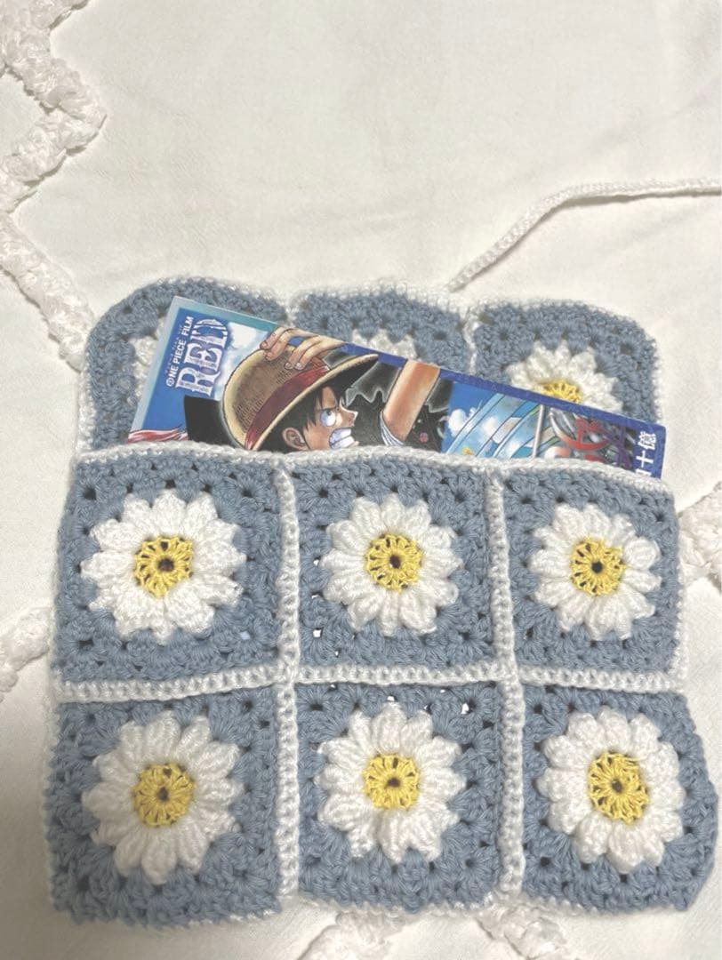 ハンドメイド マルチケース ブックカバー モチーフポーチ 編み物
