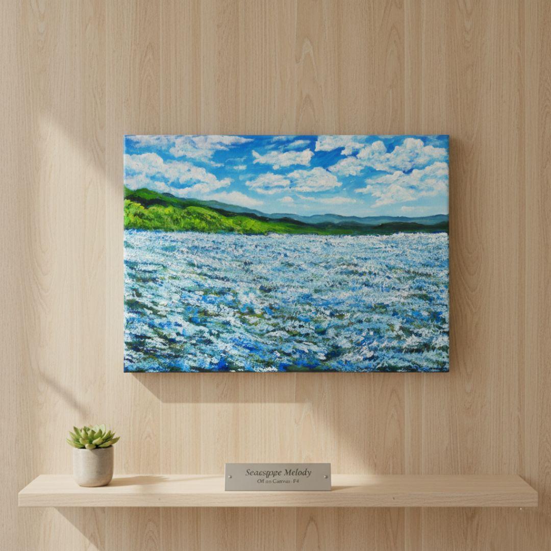 油絵 絵画【蒼天と青い花】F4号 ネモフィラ 額縁なし（壁掛け金具付き