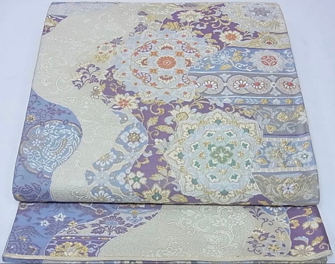 六通柄袋帯 唐織 正倉院文様 金糸 正絹 A5 正倉院文様 金糸 蜀江文 華文 六通 正絹 フォーマルな袋帯 O74