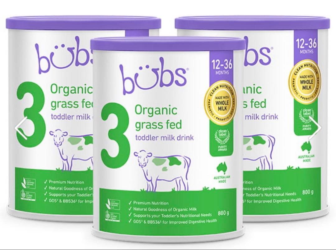 bubs Organic grass fed 3缶セット Bubs（バブズ）オーガニック粉ミルク グラスフェッド 大缶 800g 混合3