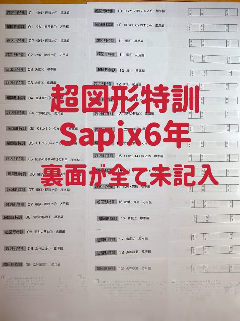 【図形】【裏面未記入】算数超図形特訓 2024年度 36枚フルセット サピックス sapix 算数 超図形特訓 13回 2023年度 2024年度受験 - メルカリ