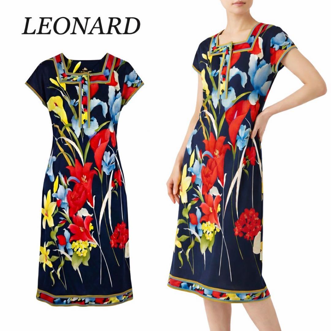 P233 新品未使用 M レオナール ノースリーブ ひざ丈ワンピース