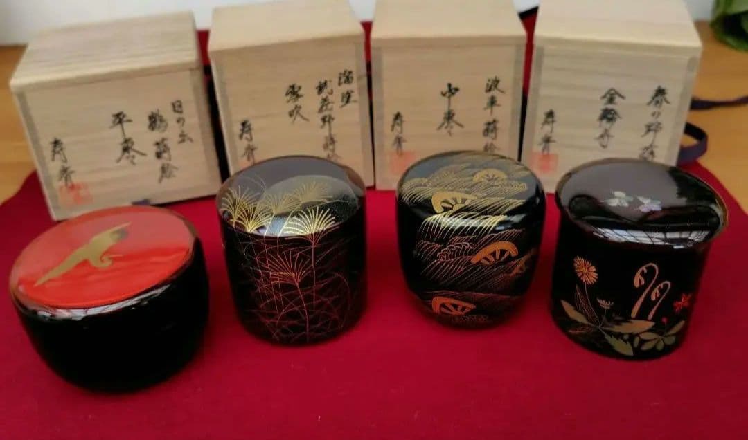 漆製蒔絵四季棗　4個 漆製蒔絵四季棗 4個 漆製蒔絵四季棗 4個 漆製蒔絵四季棗 4個｜漆製蒔絵