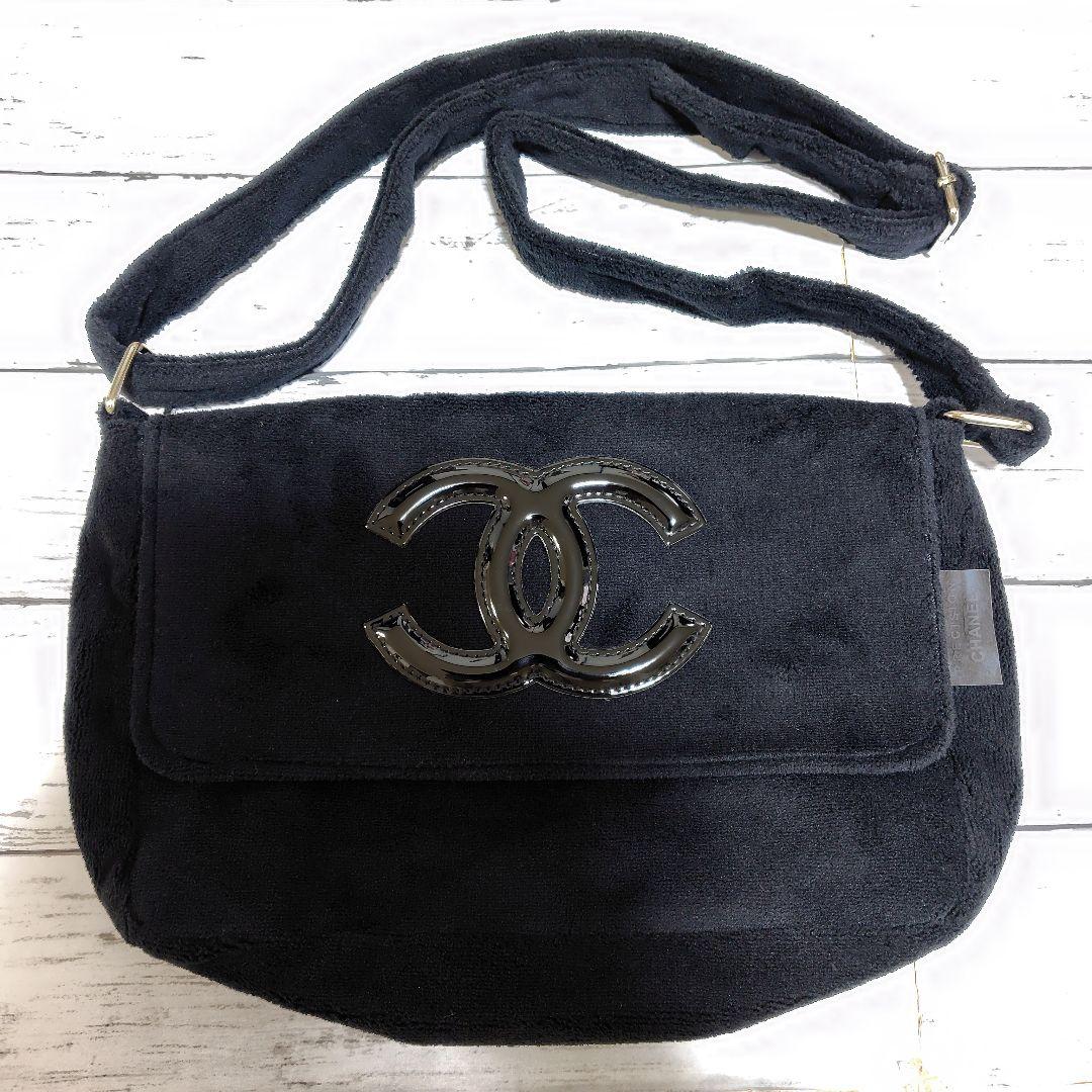 シャネル ショルダーバッグ ブラック ノベルティ シャネル ココマーク パイル地 ノベルティ ショルダーバッグ ブラック