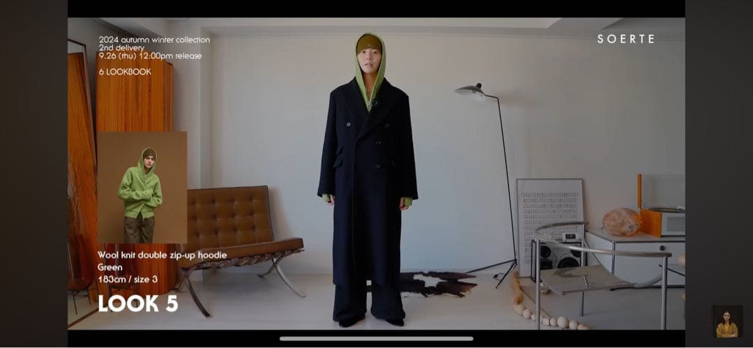 新品】【1】soerte ウールニットダブルジップフーディー グリーン