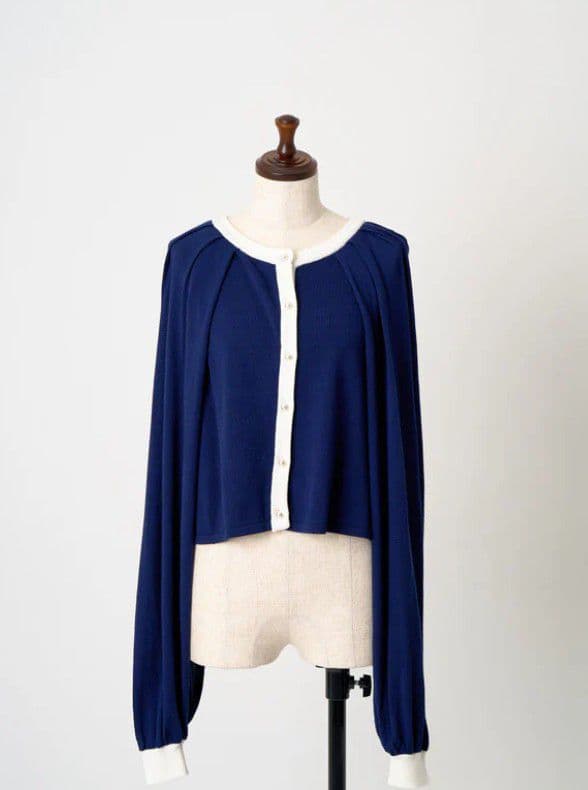 メゾンエシェル 2WAYバイカラーニットカーディガン　ネイビー 2WAYバイカラーニットカーディガン【レーヨン×リサイクルポリエステル