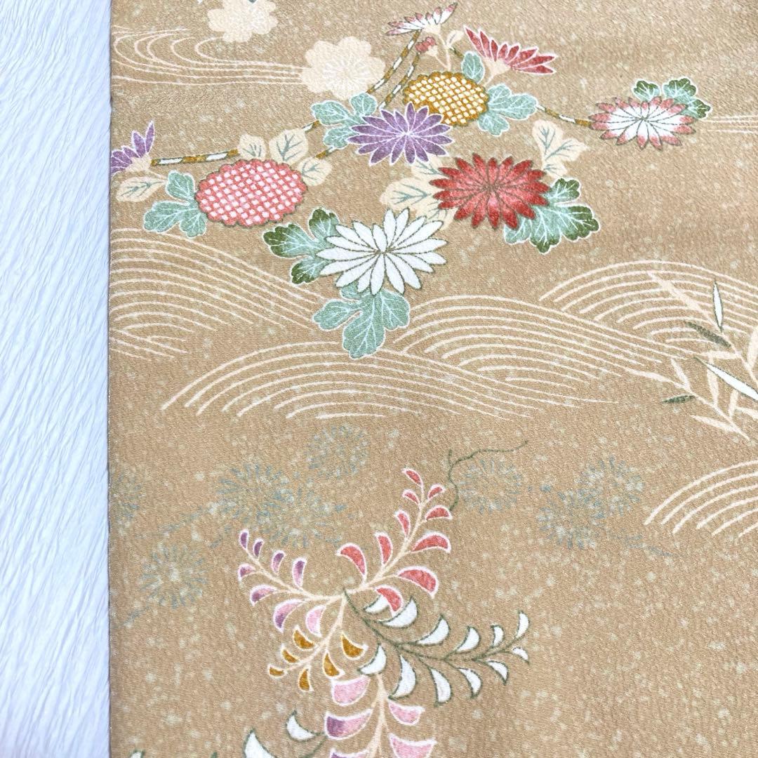 美品✨】東レシルック 洗える着物 小紋 四季草花 くすみの黄 トール