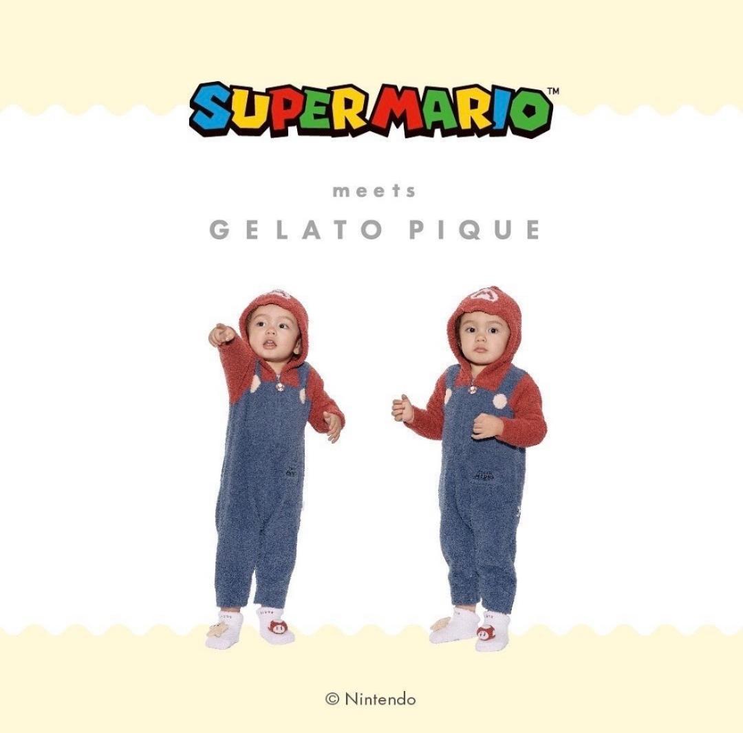 ジェラート ピケ】 スーパーマリオ【ベビー】 ルイージロンパース 80