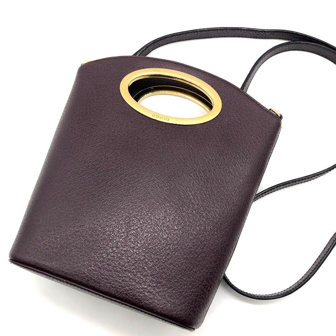 【極希少】GUCCI ショルダーバッグ メタルハンドル バケツ型 レザー 肩掛け 極希少】GUCCI ショルダーバッグ メタルハンドル バケツ型 レザー