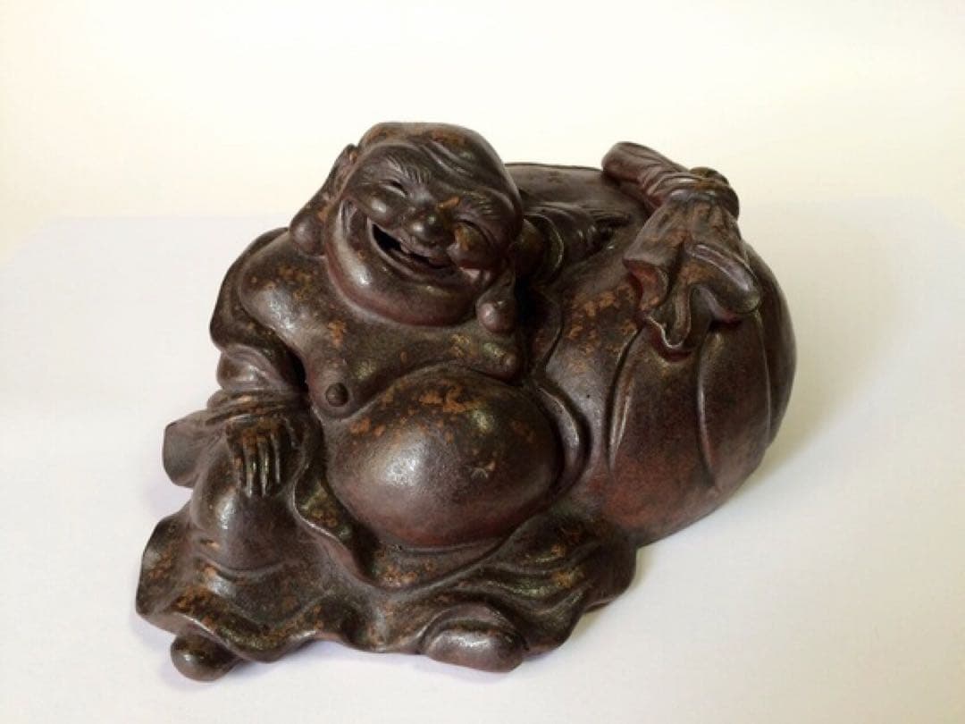 古備前　香炉 布袋】識箱付　備前焼 福の神 置物 古備前 香炉 布袋】識箱付 備前焼 福の神 置物