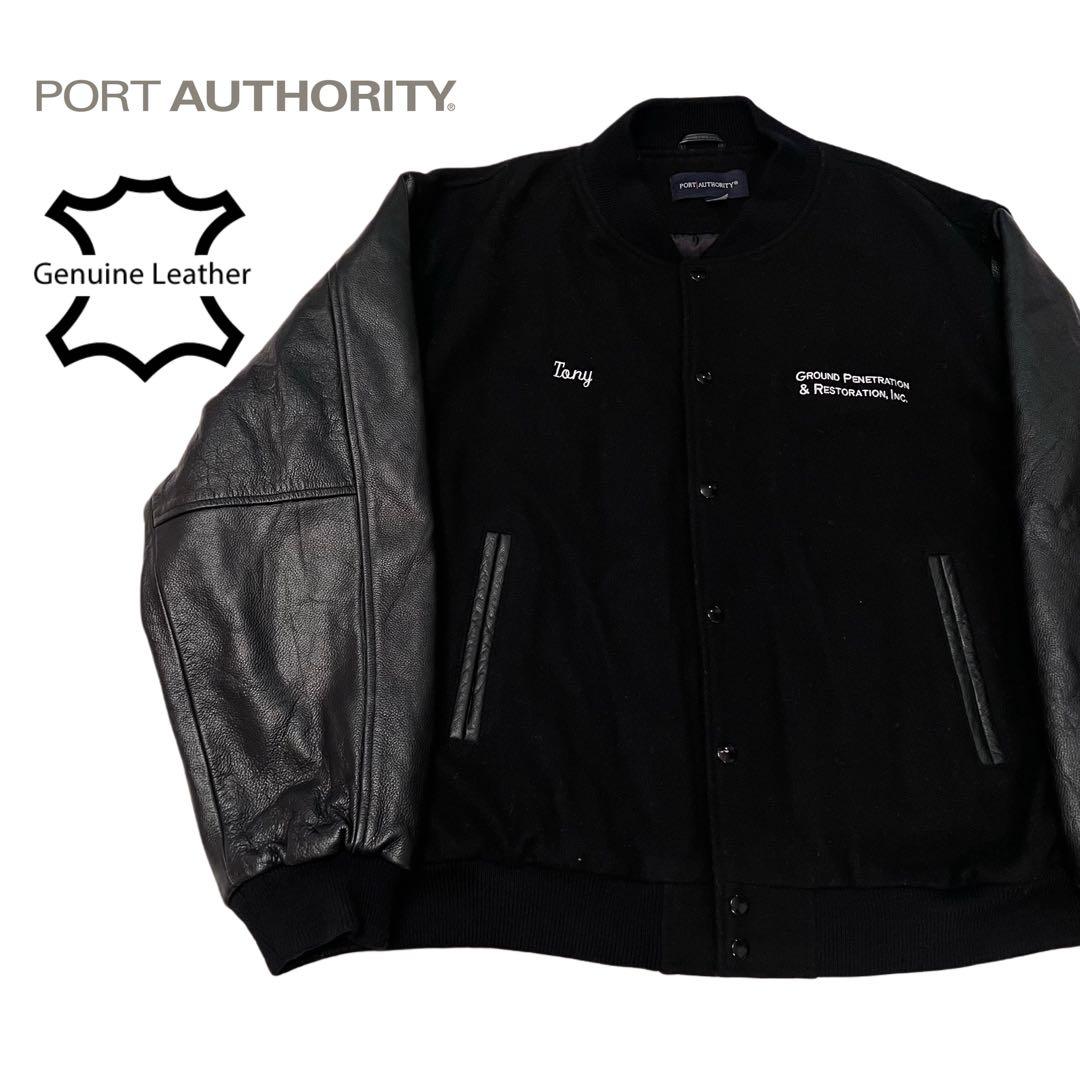 希少★Port Authority ヴィンテージ レザー 刺繍 スタジャン 暖かさUP】ブラック8刺繍 中綿スタジャン T1398 | wshot