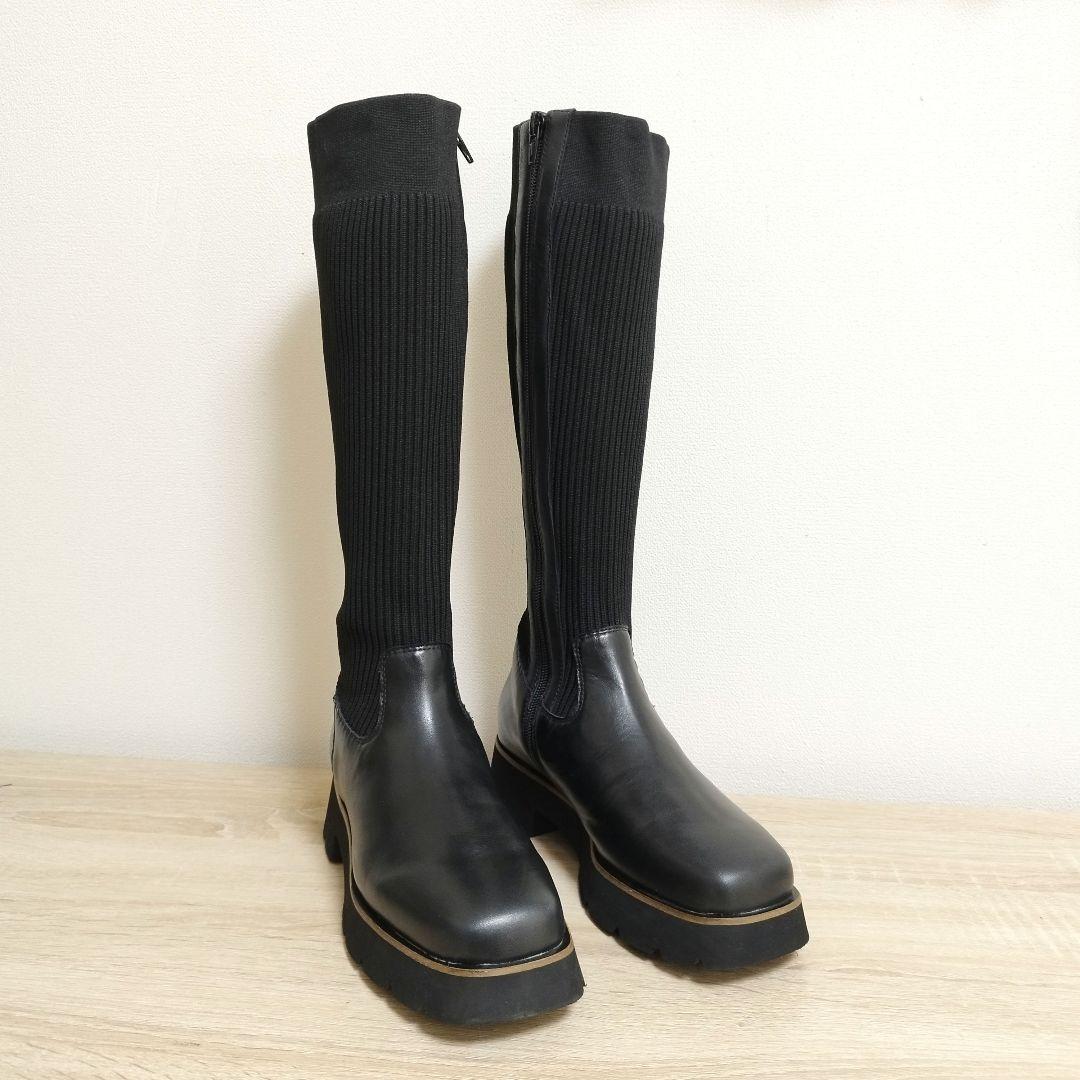 あしながおじさん伸縮性があって履きやすい厚底ソックスロングブーツ
