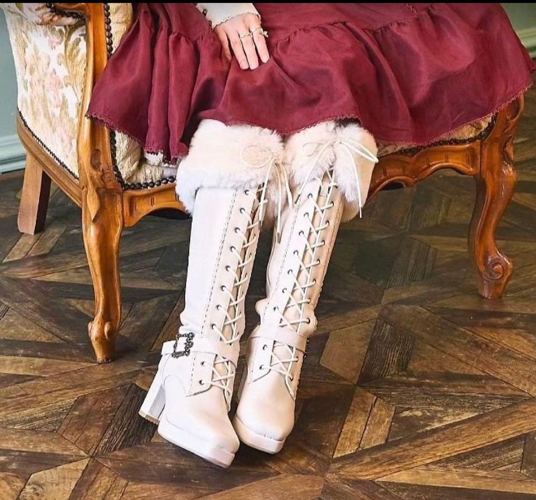 しまむら くる実 ファー付き編み上げロングブーツ ノエル・ド