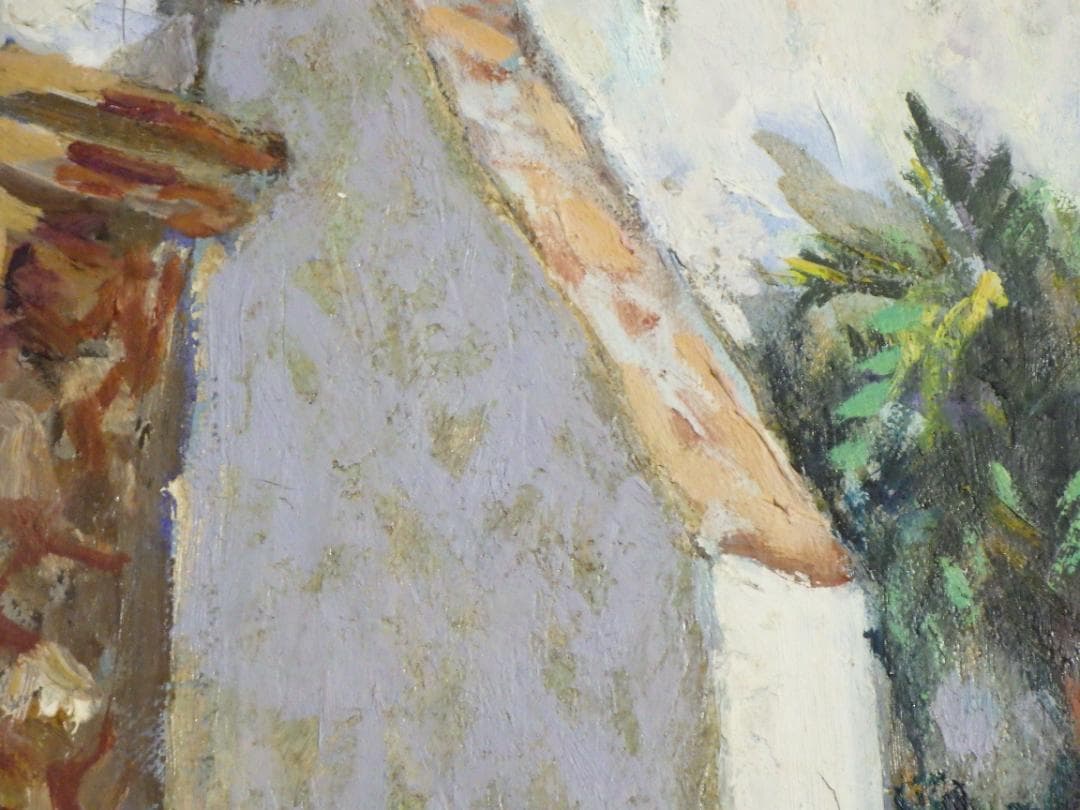 真作 春田美樹 油彩 闘牛場の内庭 ロンダ 肉筆 地図 木枠F6サイズ 一点