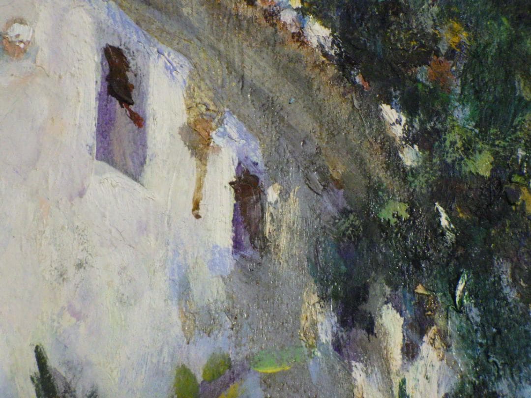 真作 春田美樹 油彩 闘牛場の内庭 ロンダ 肉筆 地図 木枠F6サイズ 一点