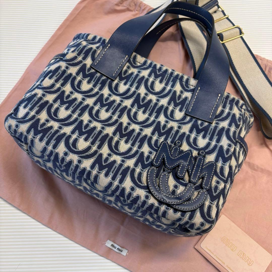 ミュウミュウ　ショルダーバッグ　トートバッグ　MM Paris ミュウ ミュウ Miu Miu マテラッセ 2way ショルダーバッグ ブルー