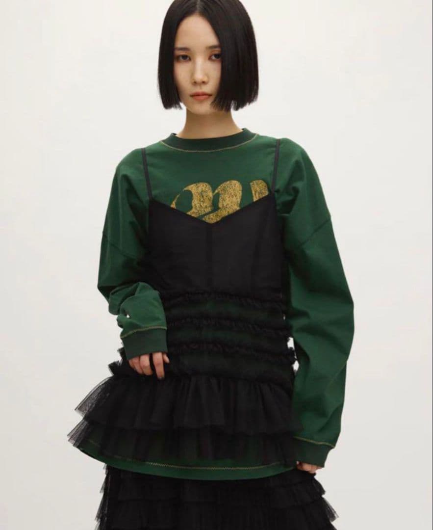 アメリ ヴィンテージ BLACK TULLE RAFFLE CAMI TOP