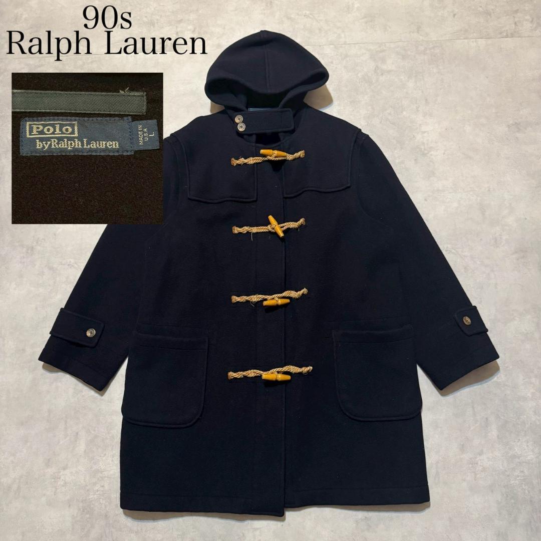90s USA製 Ralph Lauren ダッフルコート 紺 L DM1469 90s USA製 ポロ ラルフローレン ウール ダッフルコート 紺 M