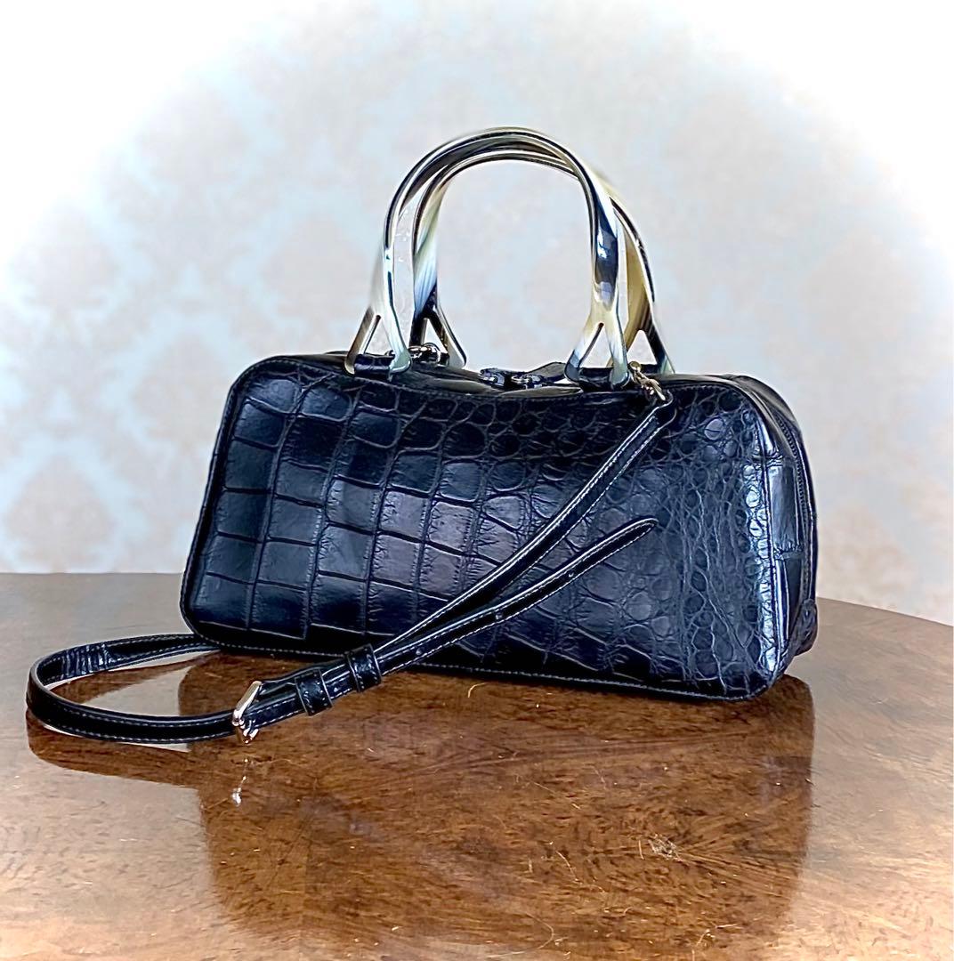 2点おまとめ特価　バッファローホーンイタリア製 2way クロコダイル バッグ ナイルクロコダイル ホーンバック 背ワニ 牛革 型押し セカンドバッグ