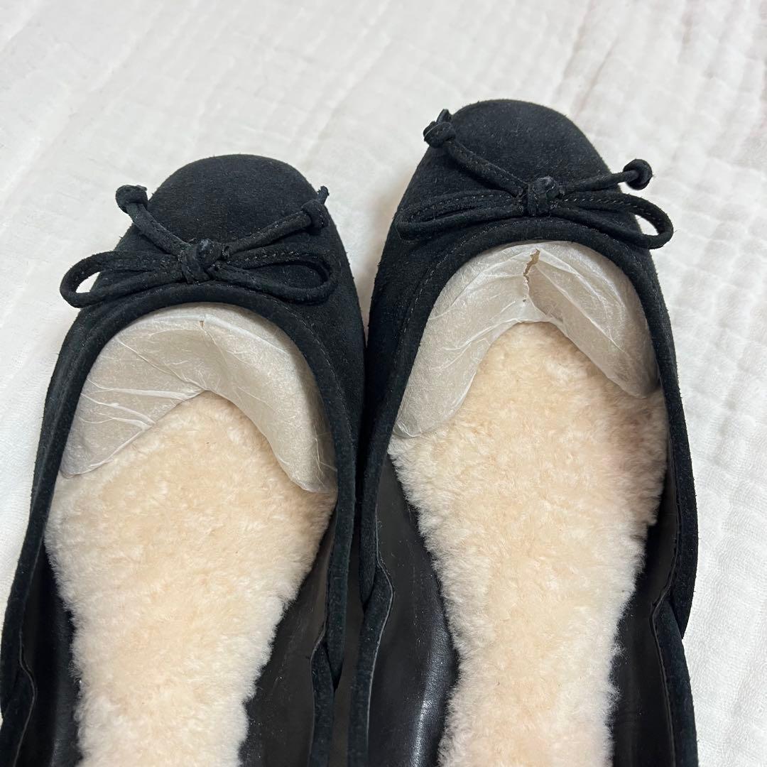 超美品】UGGムートンバレエシューズ 黒25センチ
