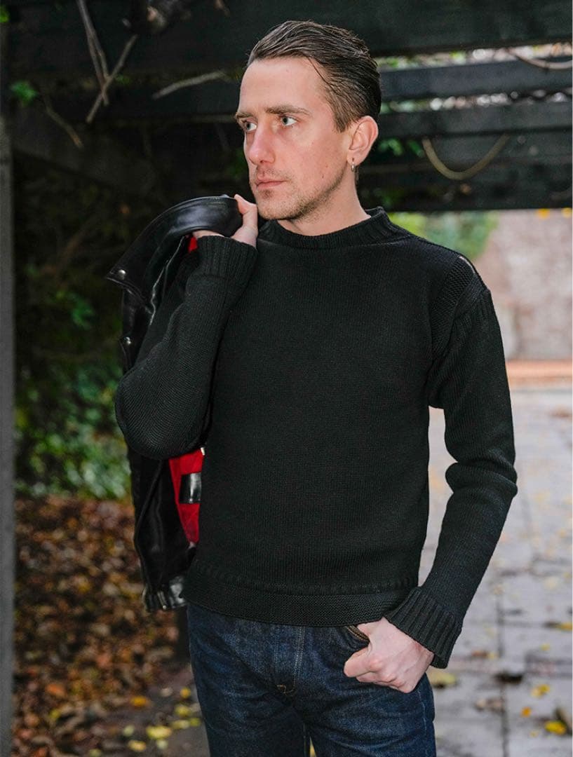 激レア ルイスレザー フィッシャーマンニット 38 ライダースジャケット