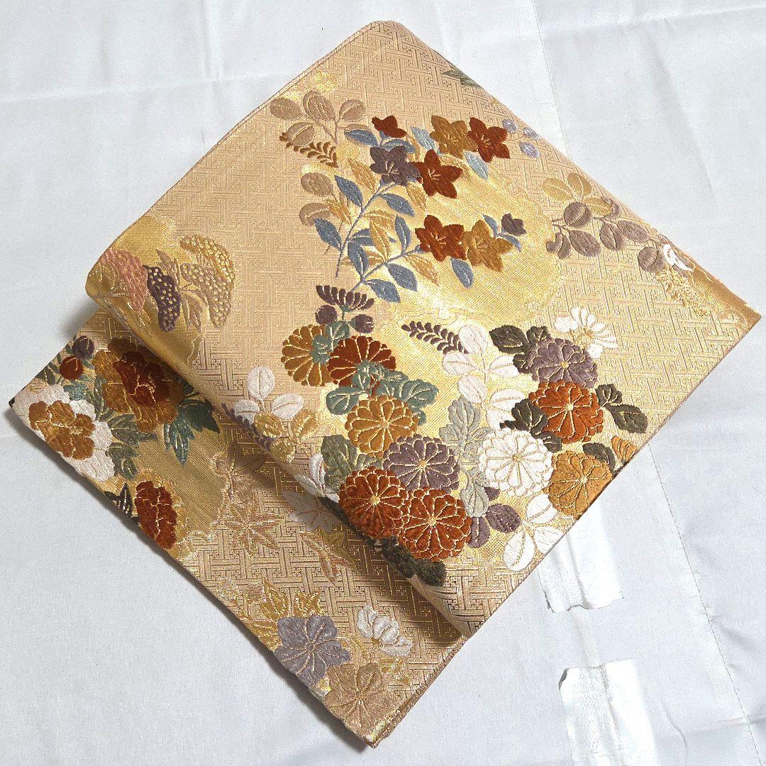 B5◇着物くつろぎ 美品 唐織 佐賀錦 雪輪能衣文 六通 正絹 フォーマル