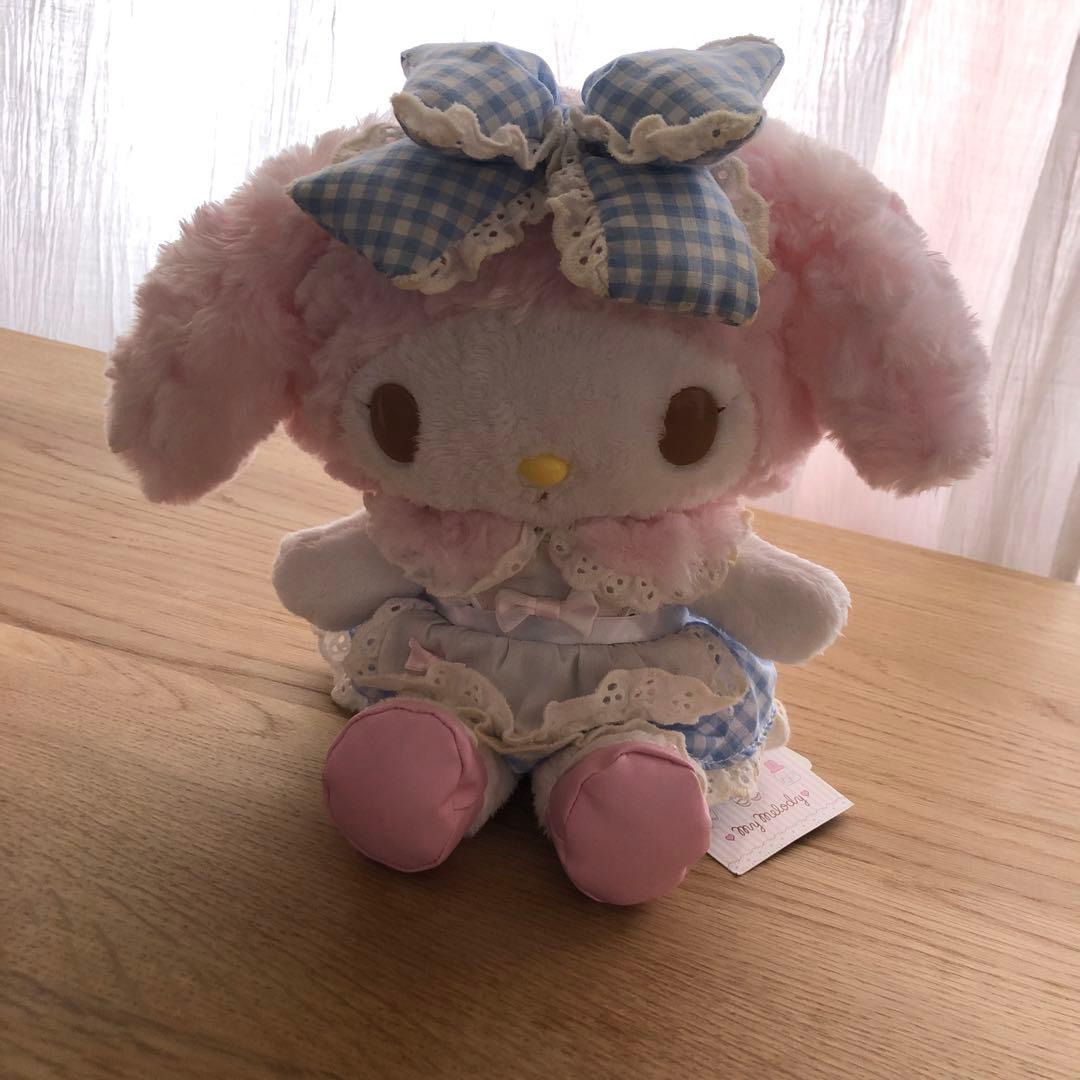 マイメロディ　ぬいぐるみ おめかしシリーズ　水色ギンガムチェック　タグ付き マイメロディ ぬいぐるみ おめかしシリーズ 水色ギンガムチェック タグ付き