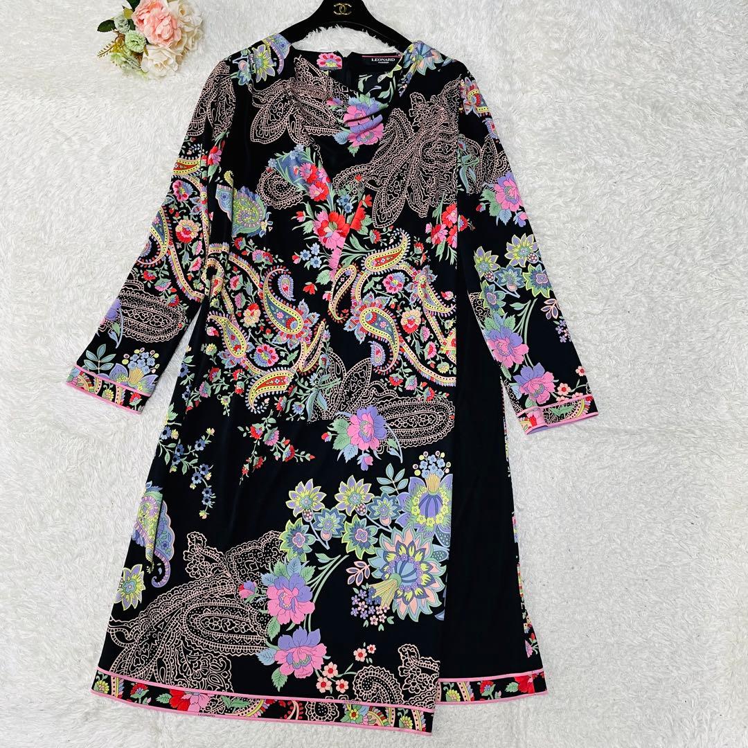 新品同様♡大きいサイズ✨レオナール カンカン ワンピース 花柄 トリム