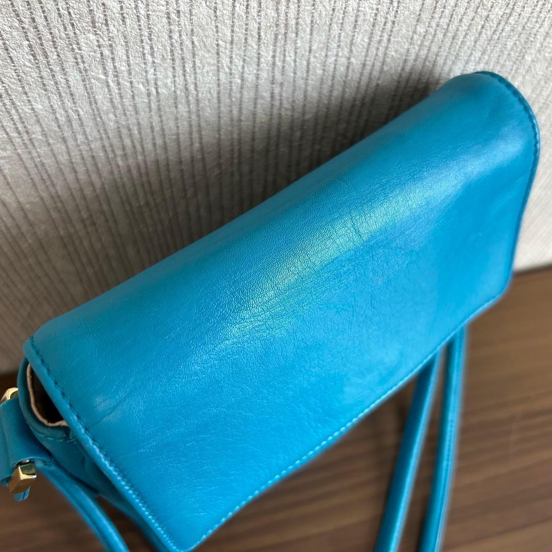 真贋済 CHANEL シャネル ブルー レザー ショルダーバッグ ココマーク