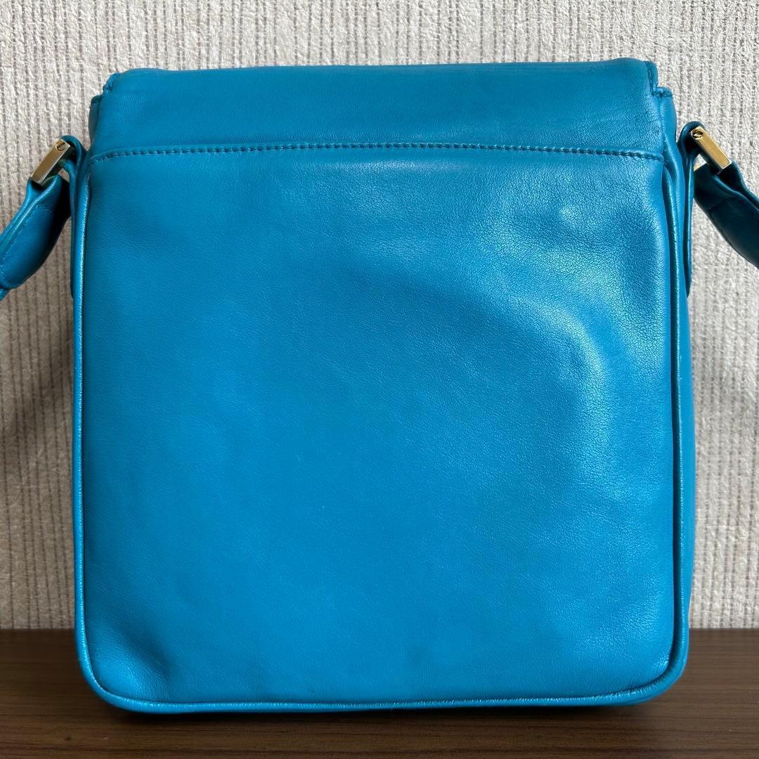 真贋済 CHANEL シャネル ブルー レザー ショルダーバッグ ココマーク