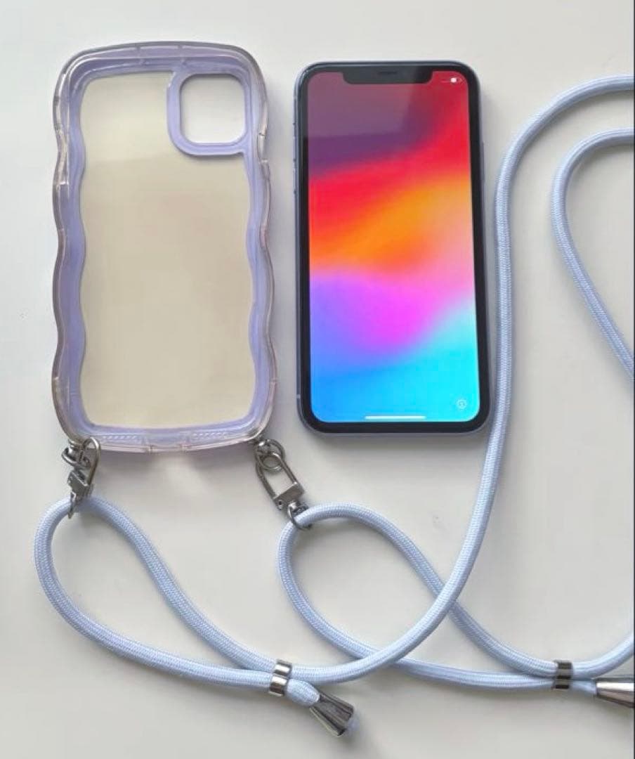 iPhone11】ケース付き パープル 128GB 背面割れあり