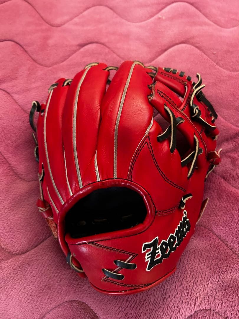 Zeems 軟式グローブ レッド 全紐交換済み】 ジームス 軟式グローブ / 内野手用 型付け済み (Zeems