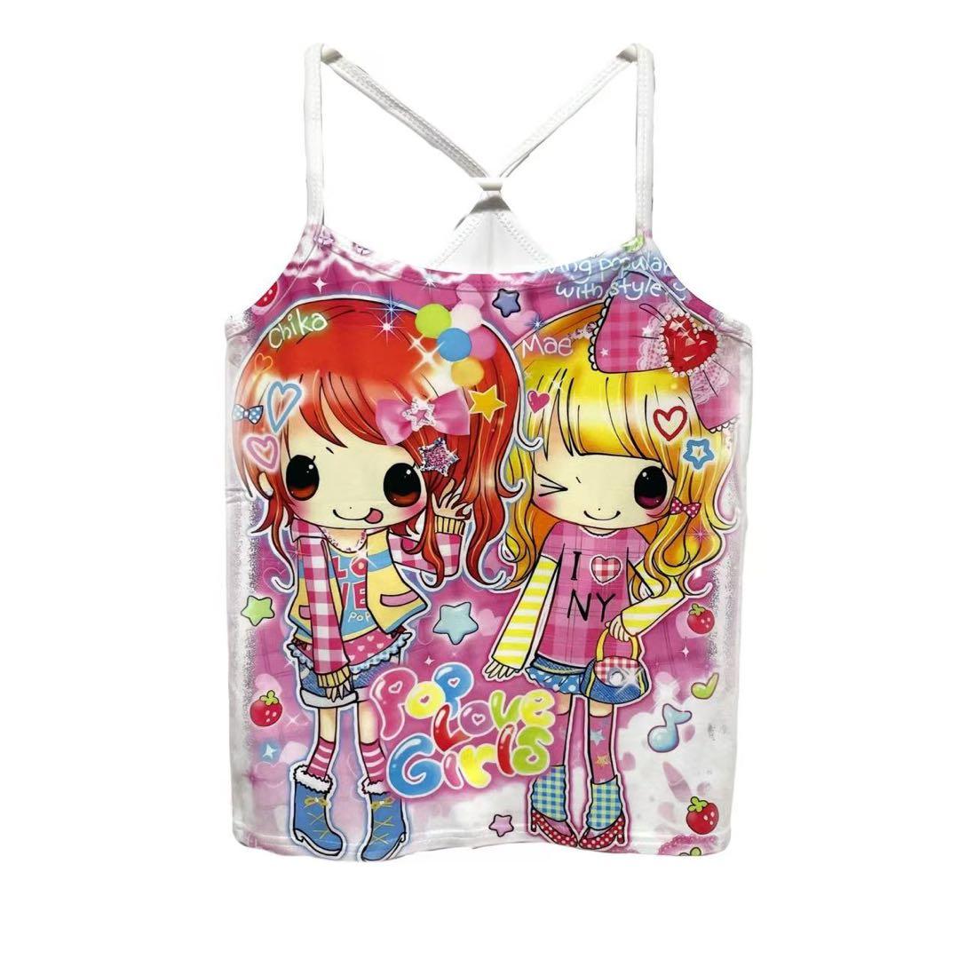 y2k 平成ギャル 人像柄 ポップキャラクターイラスト ピンク