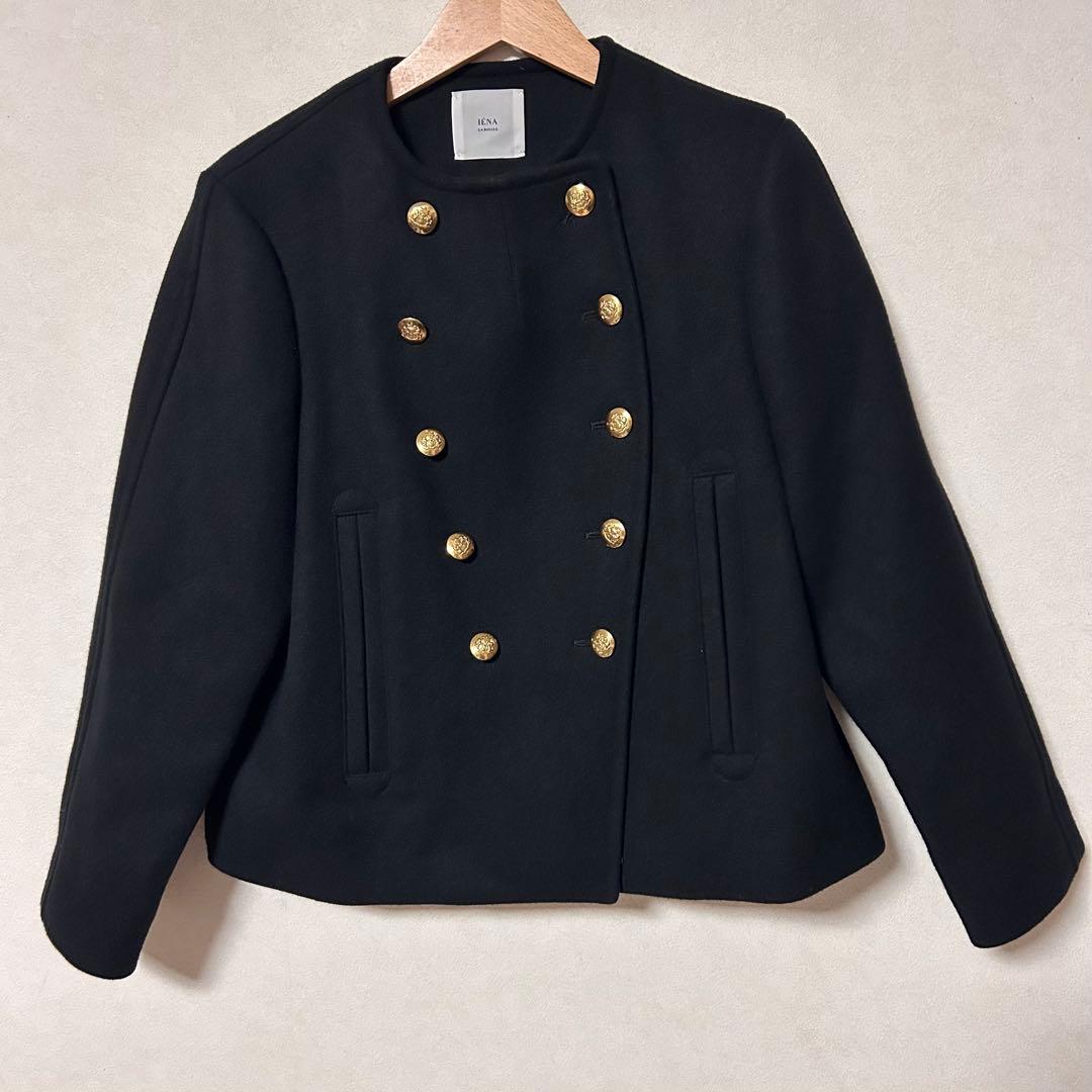 IENA LA BOUCLE 金ボタン メルトン モーターサイクルジャケット IENA LA BOUCLE レザースタンドネックブルゾン（ライダースジャケット