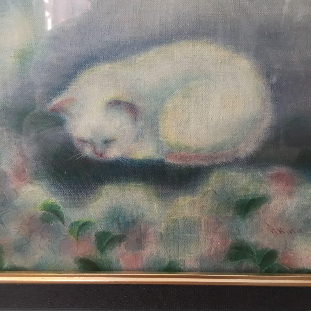 猫 油彩  安田あきな画  F3号
