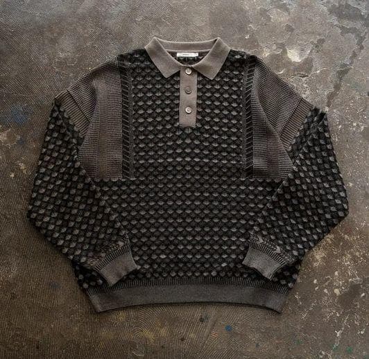 25AW ヤシキ YASHIKI Rikka Knit Polo ポロシャツ YASHIKI - 【ラスト1点】【25AW】Rikka Knit Polo(BLACK) | Salty